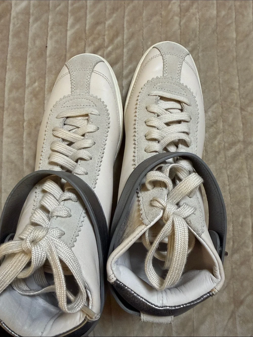 Coach Cream High-Top Sneakers with Gray Ankle Strap